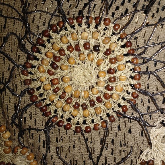 Jessica London Plus Size Boho Hippie Kimono Tassel Brown Cardigan Crochet Beads - Picture 2 of 12